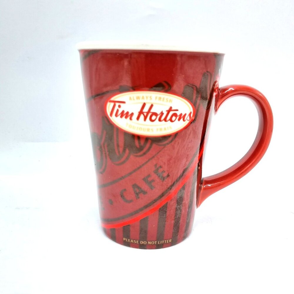 Tim Hortons Embossed Logo Coffee Mug Red 2008 Bilingual Limited Edition #008